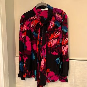 Trina Turk silk printed tie neck blouse